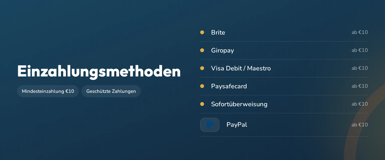 Mit Karte oder E-Wallet einzahlen